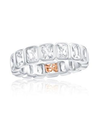 Кольцо Suzy Levian New York Sterling Bezel Set Emerald-Cut Cubic Zirconia Eternity Band