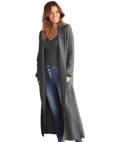 LASCANA Women's Long Knit with Pockets Ribbed Cardigan