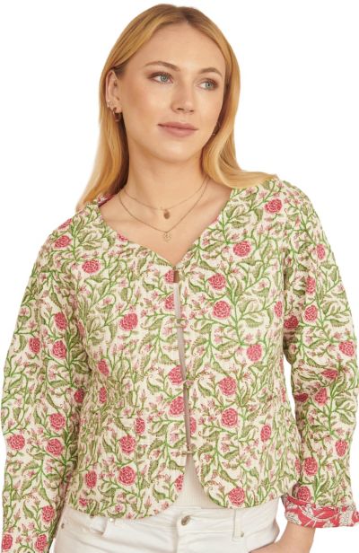 Yumi Women's Floral Reversible Cotton Quilted Jacket