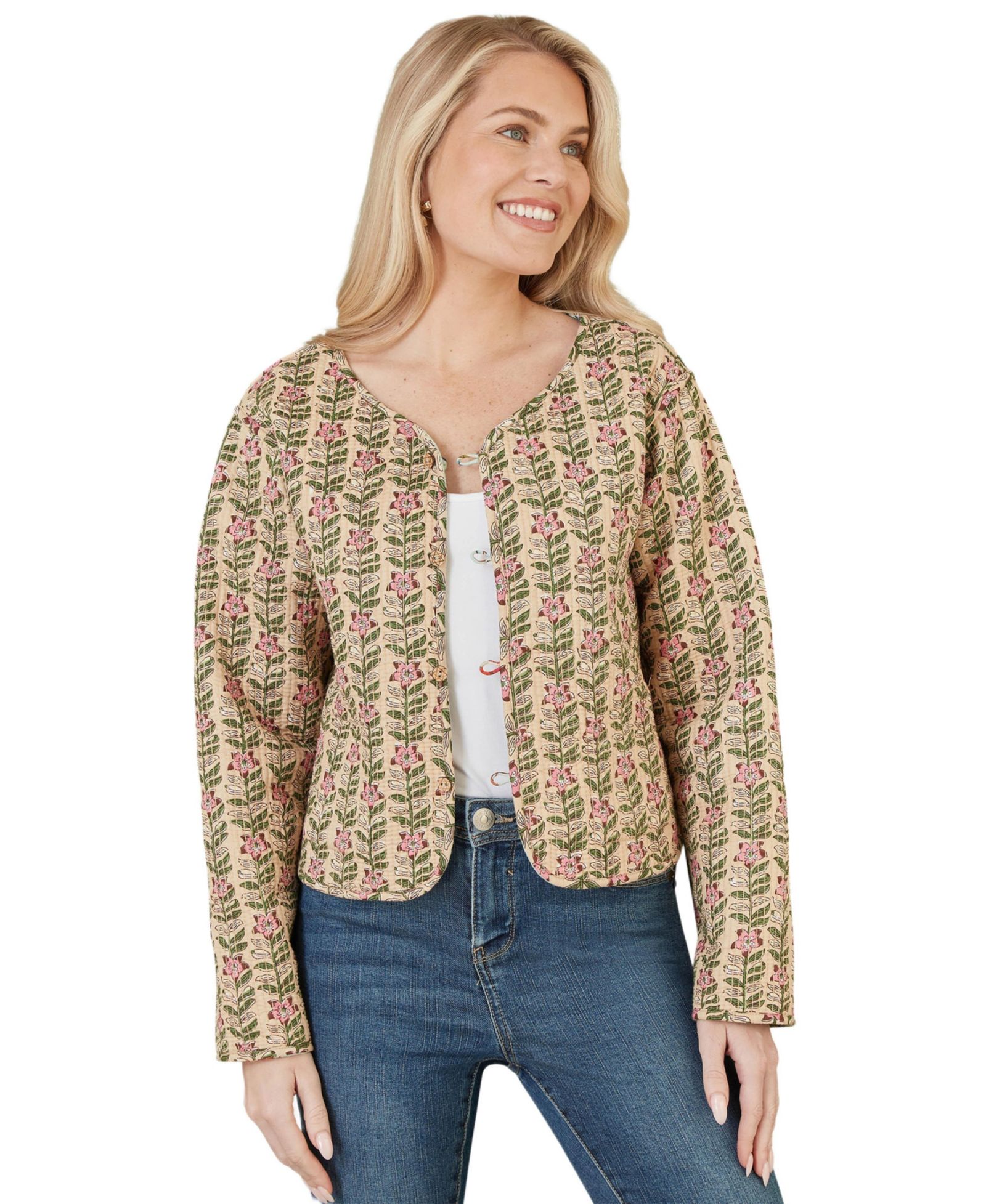 Yumi Women's Floral Reversible Cotton Quilted Jacket
