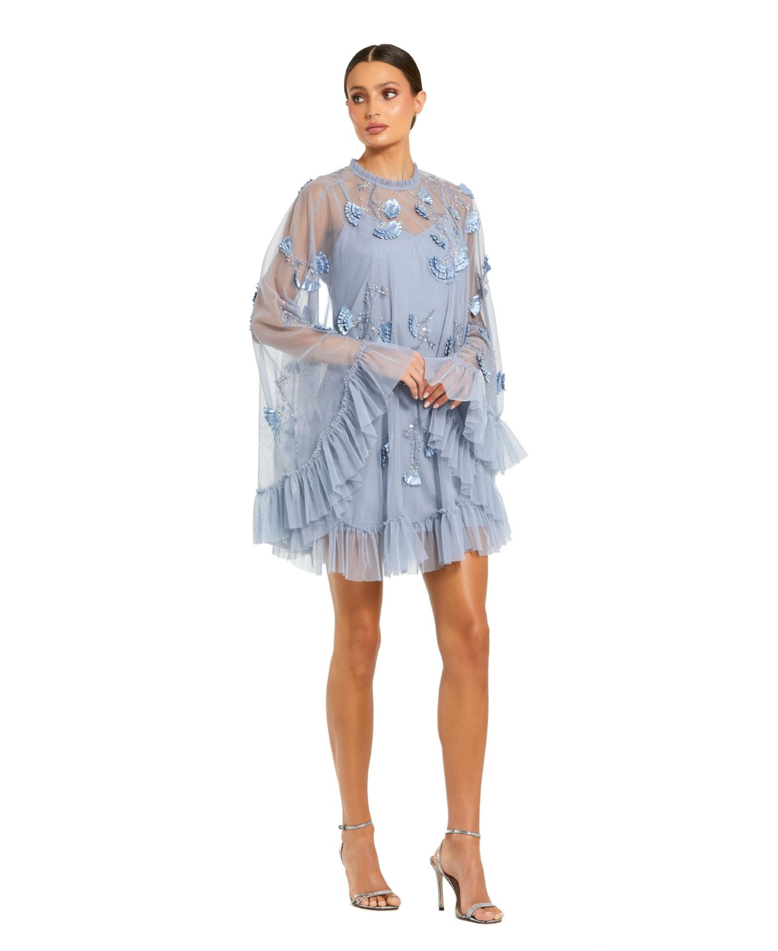 Платье Mac Duggal Women's Embellished Long Sleeve Trapeze с рюшами