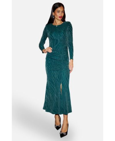 Yumi Women's Mesh Fitted Ruched Midi Dress