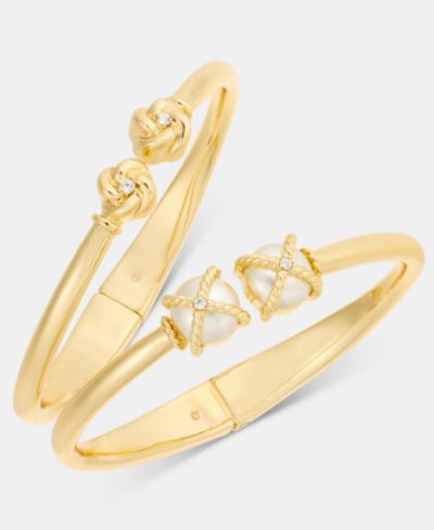 Charter Club 2-Pc. Set Pavé & Imitation Pearl Bangle Bracelets, Macy's Exclusive