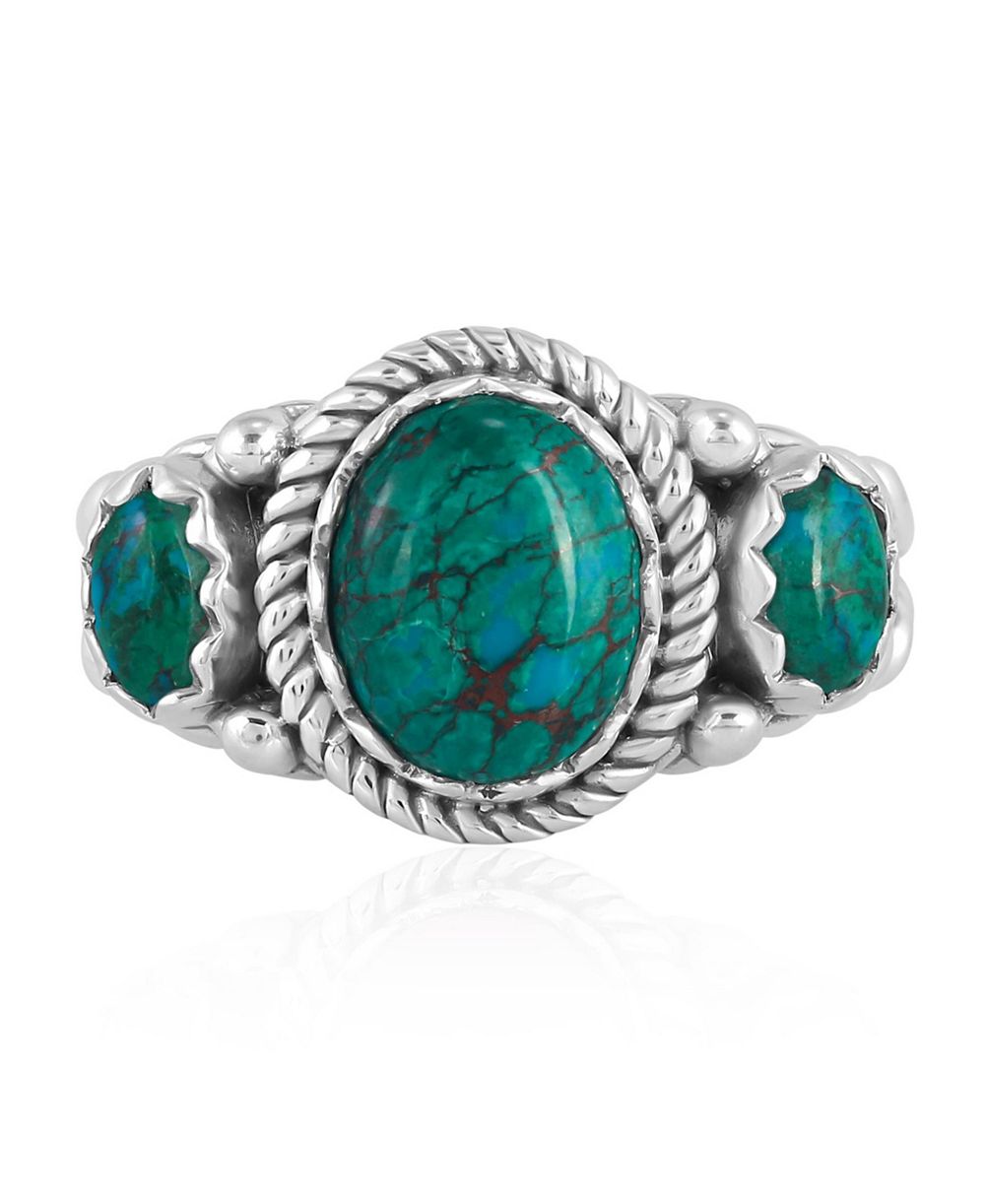 American West Jewelry Sterling Silver Chrysocolla 3-Stone Ring, Sizes 5 to 11