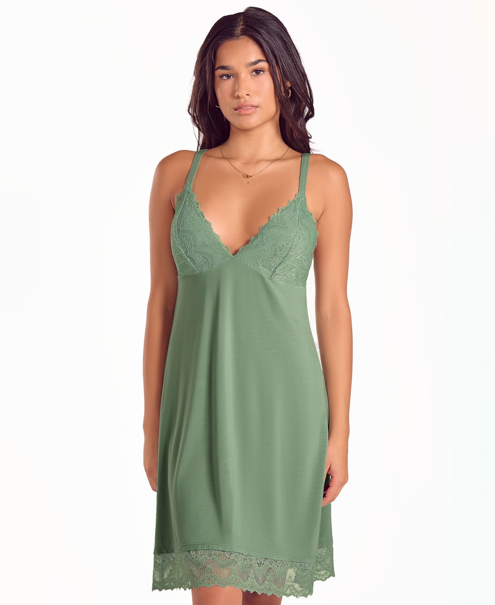 iCollection Women's Lace Stretch Knit Long-Sleeve Nightgown