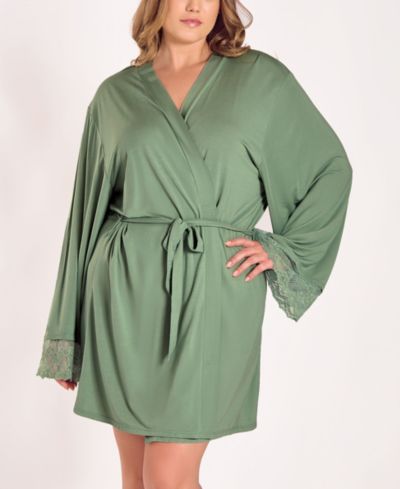 iCollection Plus Size Stretch Knit Long-Sleeve Robe