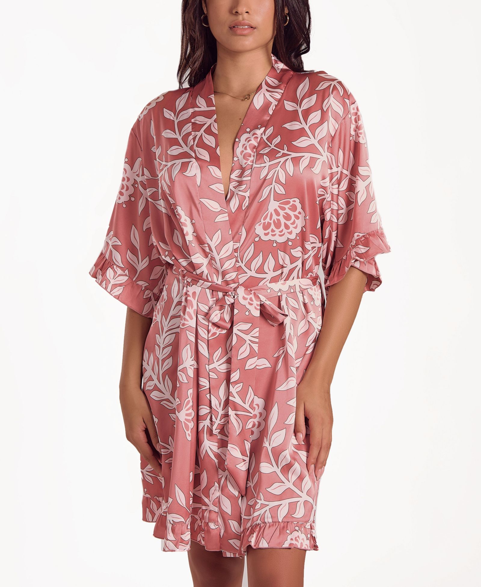 iCollection Women's Floral Stretch Woven Long-Sleeve Robe