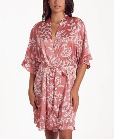 iCollection Women's Floral Stretch Woven Long-Sleeve Robe