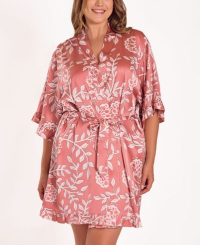 iCollection Plus Size Floral Stretch Woven Long-Sleeve Robe
