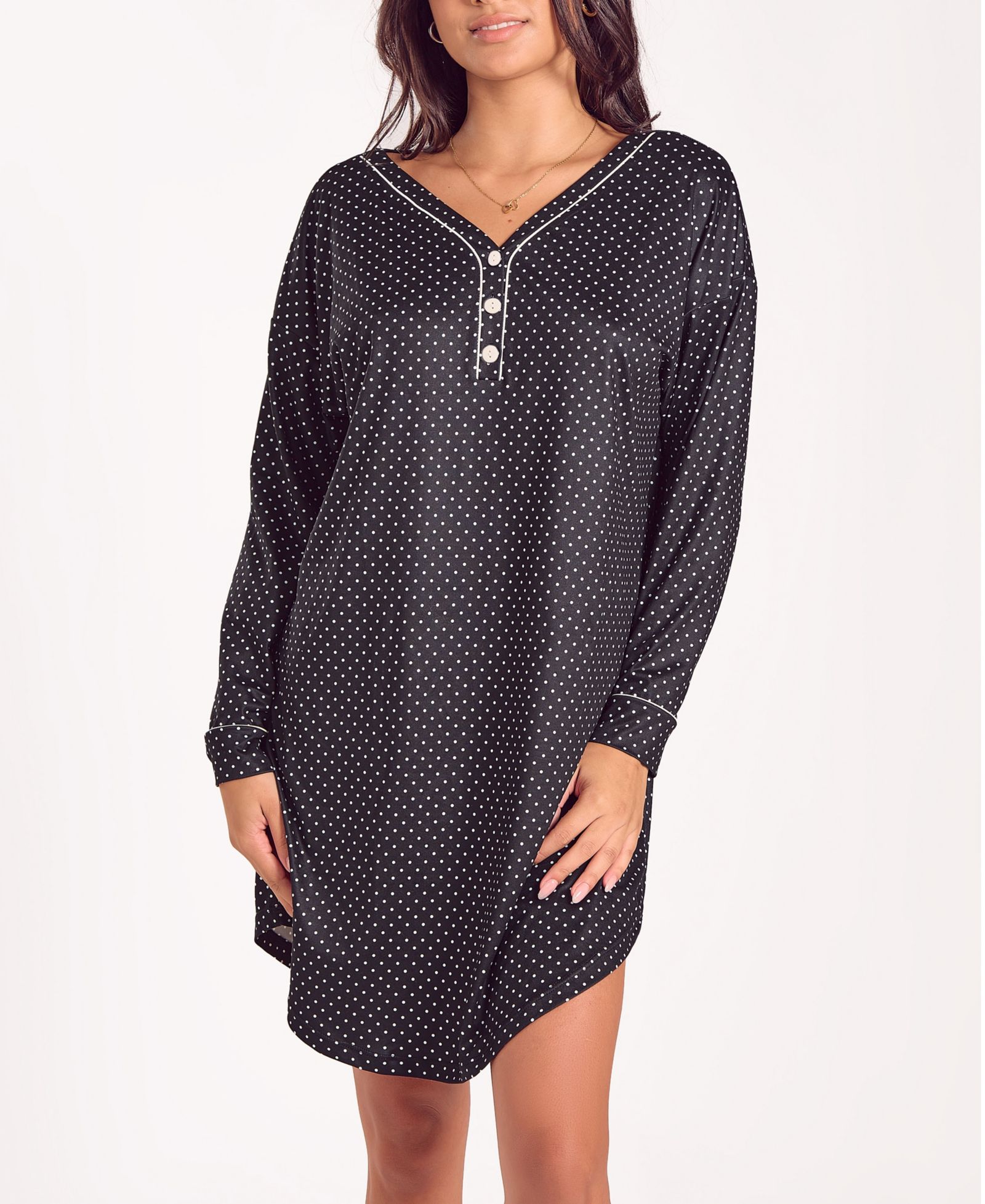 iCollection Women's Brushed Micro Stretch Knit Long-Sleeve Sleep Shirt
