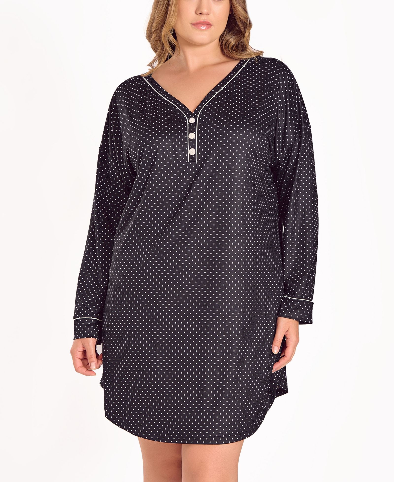 iCollection Plus Size Brushed Micro Stretch Knit Long-Sleeve Sleep Shirt