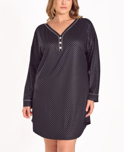 iCollection Plus Size Brushed Micro Stretch Knit Long-Sleeve Sleep Shirt