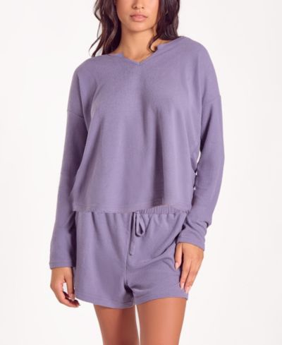 iCollection Women's Baby Waffle Stretch Knit Short Sleeve Pajama Set