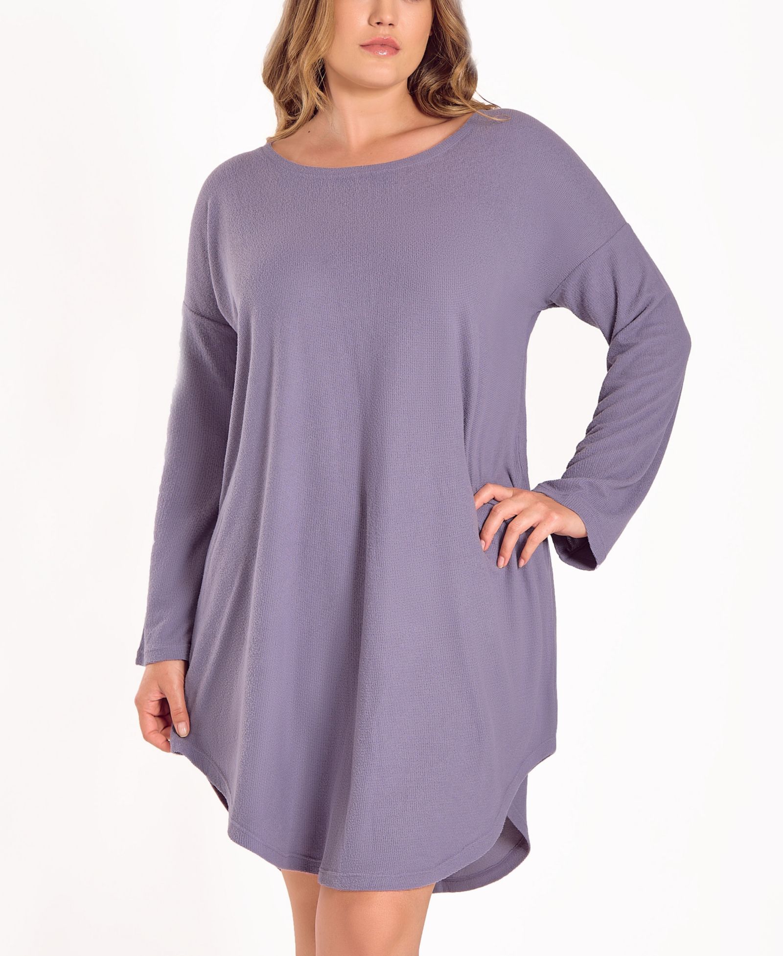 iCollection Plus Size Baby Waffle Stretch Knit Sleep Shirt