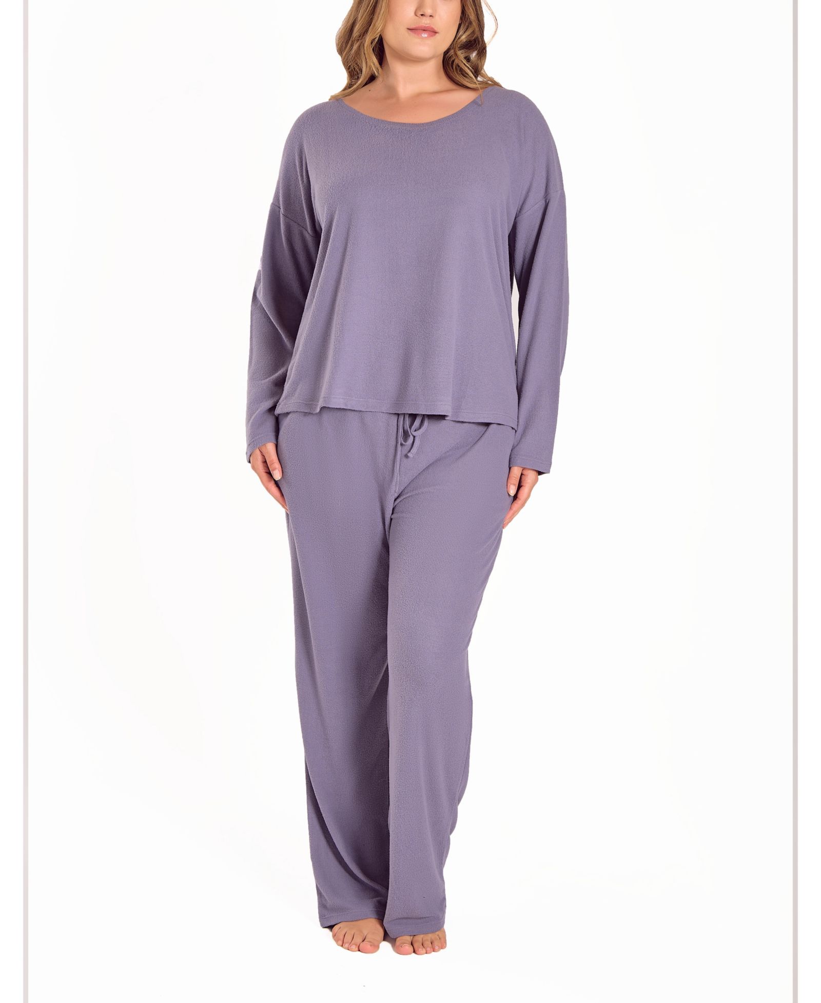 iCollection Plus Size Baby Waffle Stretch Knit Long-Sleeve Pajama Set