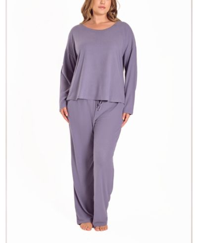 iCollection Plus Size Baby Waffle Stretch Knit Long-Sleeve Pajama Set