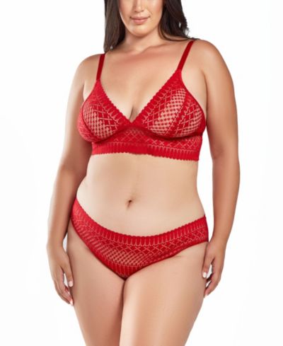 iCollection Plus Size 2 Piece Soft Cup Lace Bralette Lingerie Set