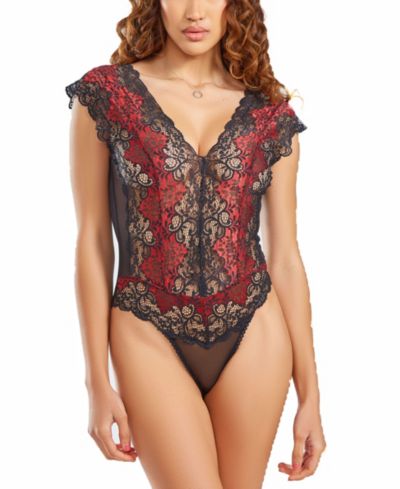 iCollection Женский боди с кружевными сетчатыми вставками