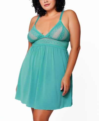 iCollection Plus Size 2 Piece Soft Cup Lace Baby Doll Lingerie Set
