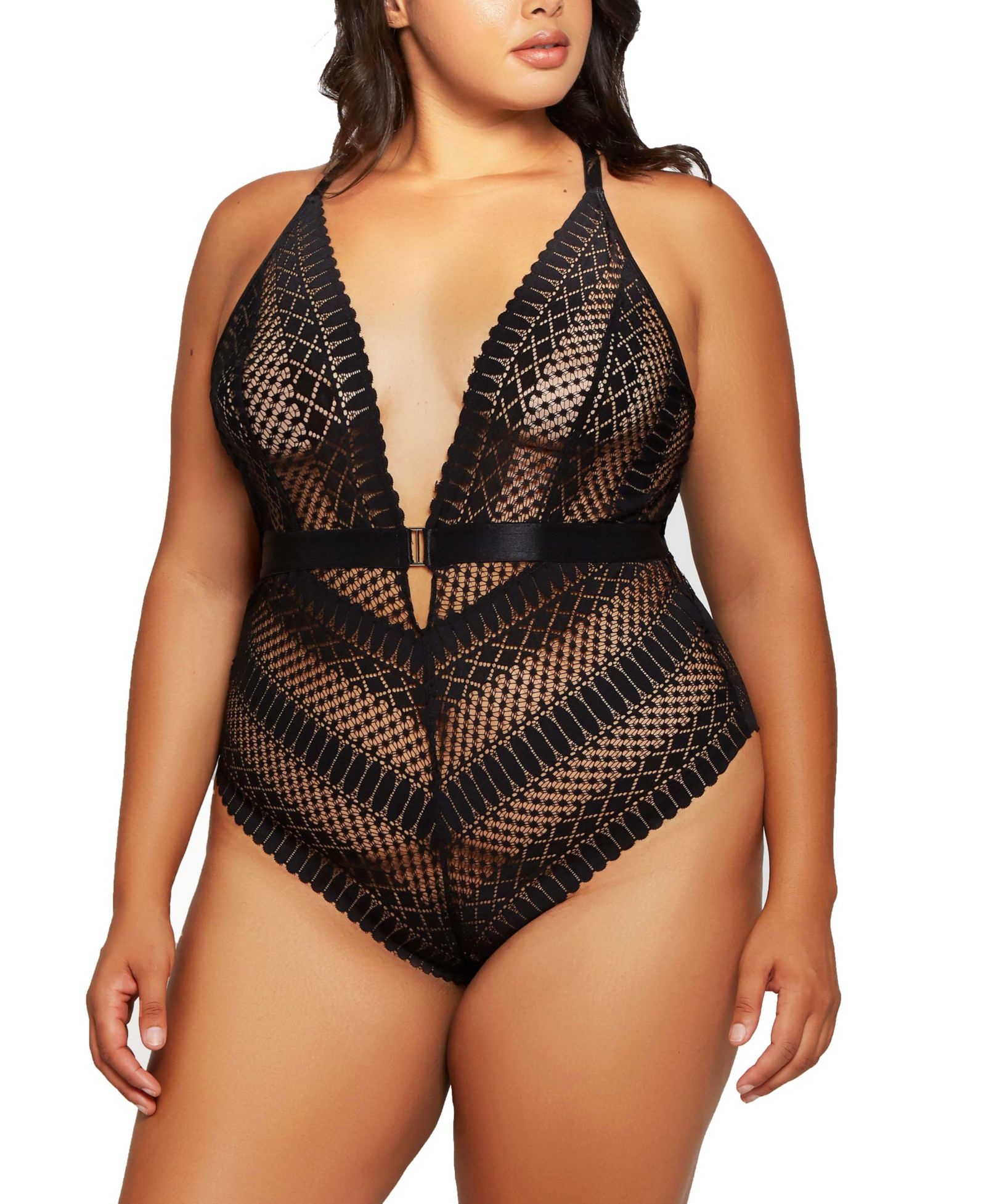 Боди iCollection Plus Size Halter Lace с открытой спиной, нижнее белье
