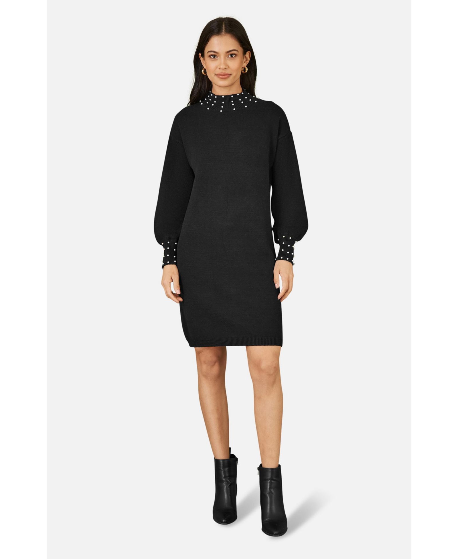 Yumi Women's Bead Detail Knitted Sweater Dress