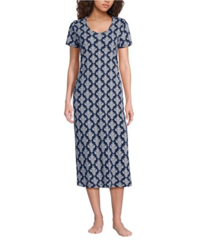 Lands' End Women's хлопковая ночная рубашка с коротким рукавом длиной до середины икры