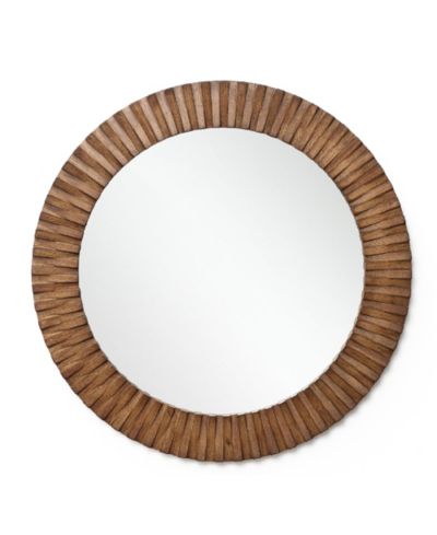 Круглое настенное зеркало LuxenHome Rustic Oak Wood Textured, 29”
