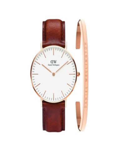 Daniel Wellington Унисекс аналоговые часы Daniel Wellington Brown Leather Watch Set, 40mm
