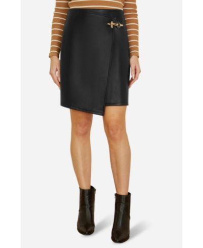 Yumi Women's Faux Leather Wrap Mini Skirt