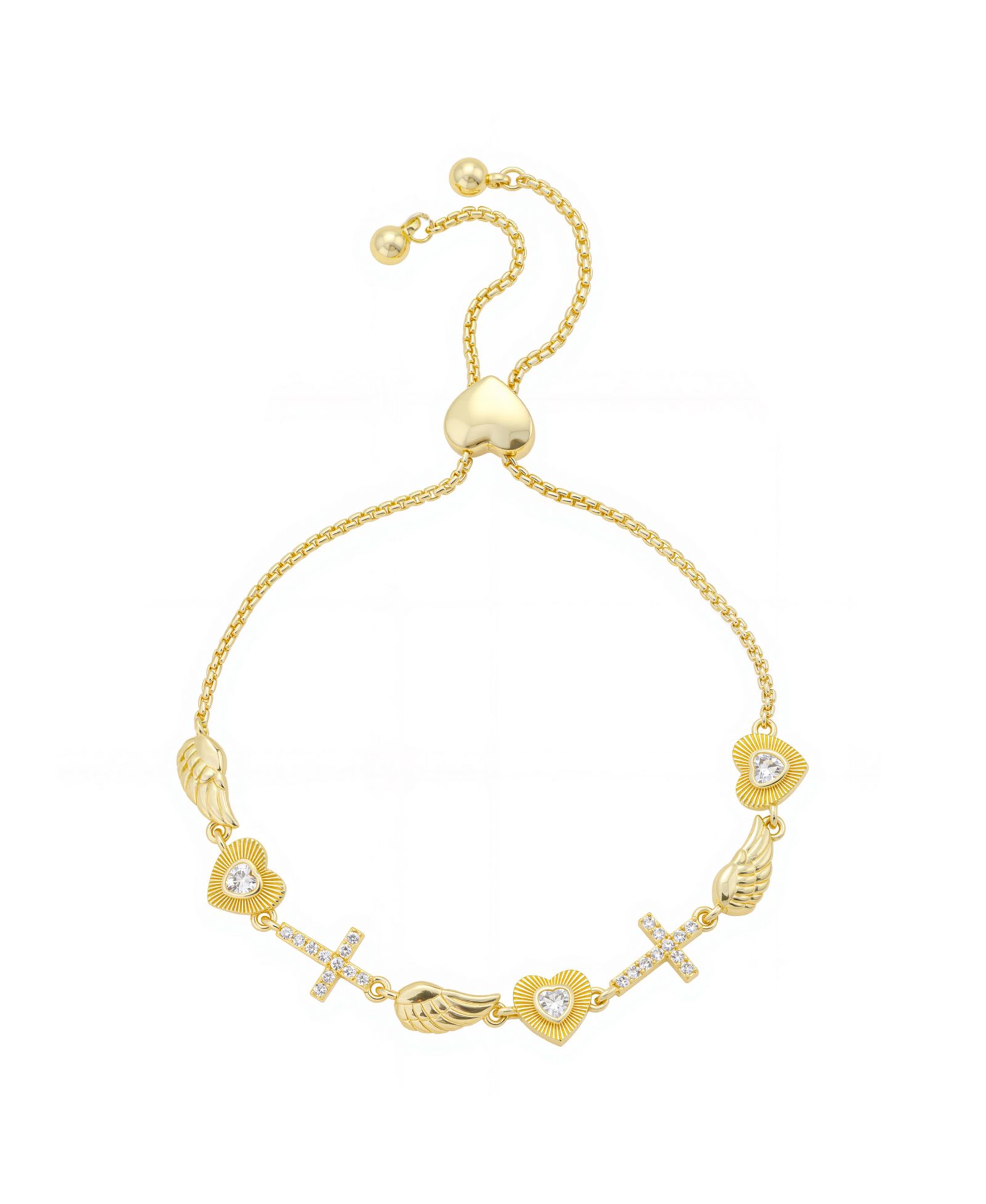 Unwritten Cubic Zirconia Gold Plated Cross Charm Adjustable Bolo Bracelet