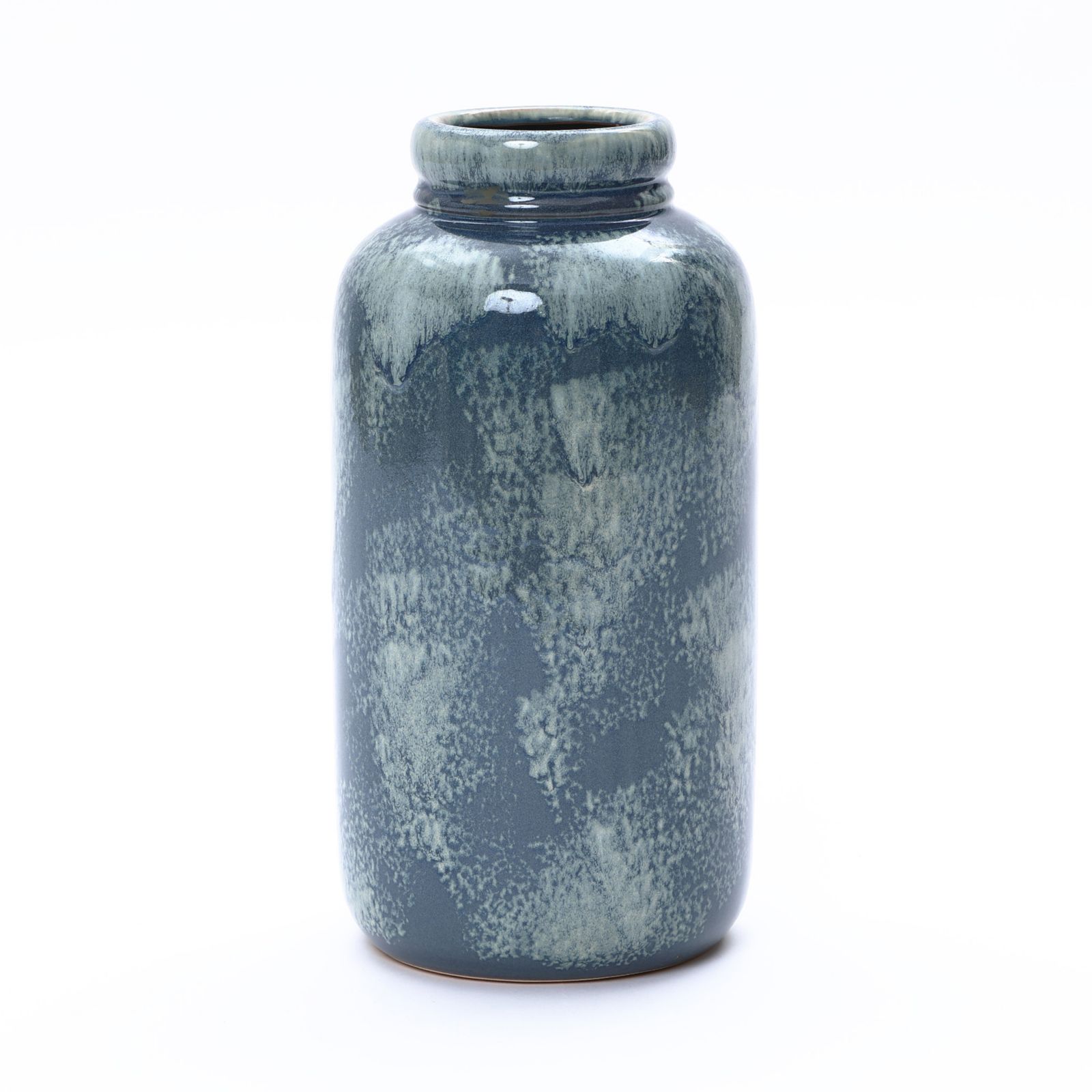 LuxenHome 13.8" Terracotta Blue Mottled Round Vase, Ceramic Jar for Dried Flowers & Home Decor