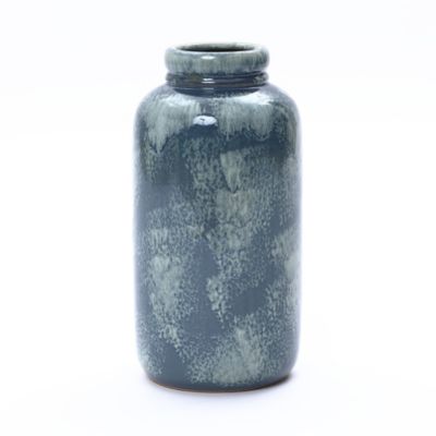 LuxenHome 13.8" Terracotta Blue Mottled Round Vase, Ceramic Jar for Dried Flowers & Home Decor