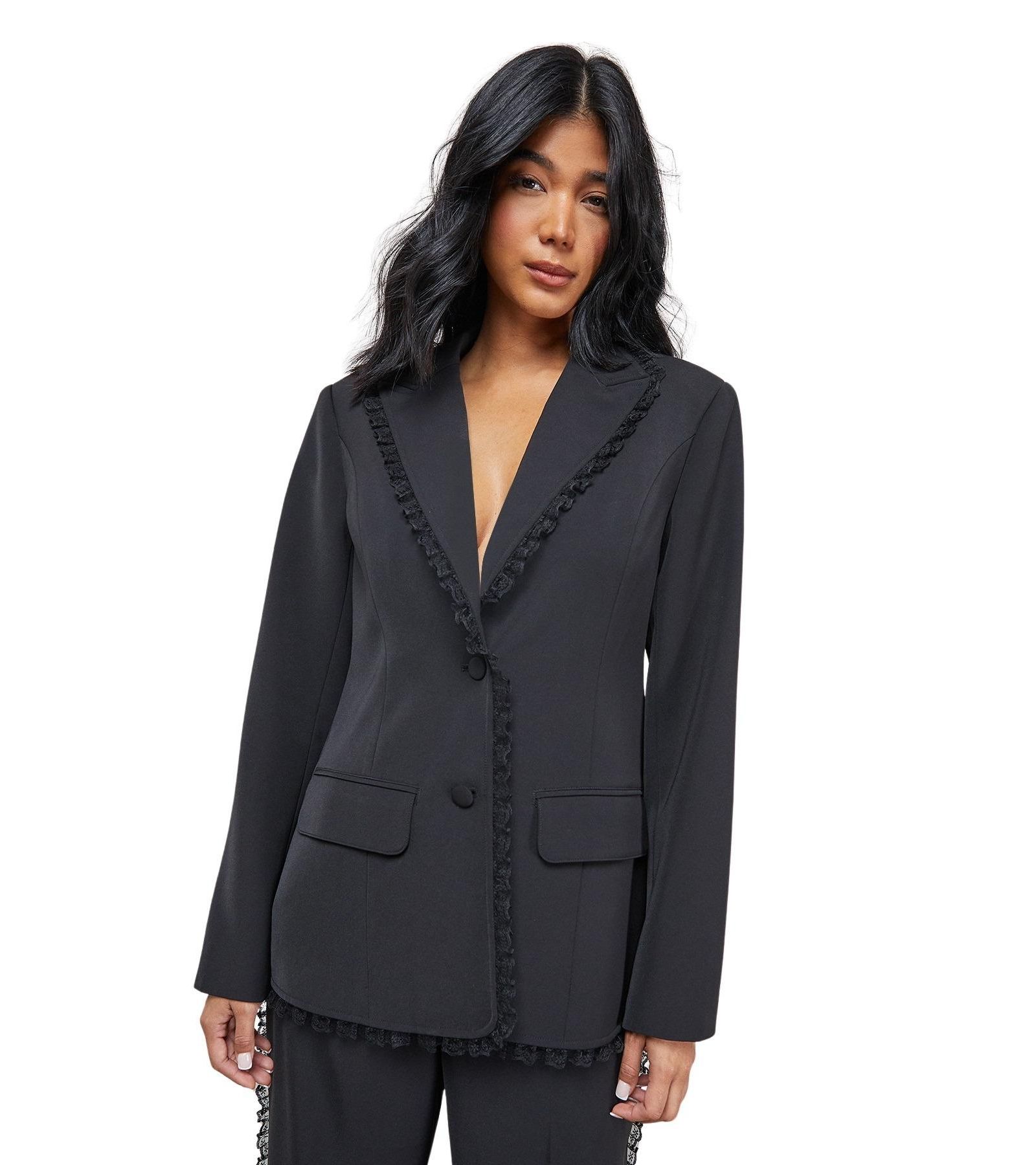 Warehouse Women's Oversized Lace Frill Trim Blazer