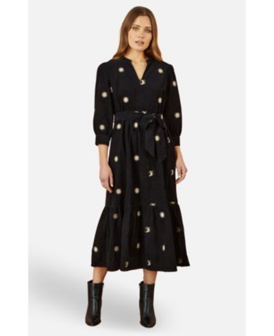 Yumi Women's Cosmic Embroidery Cord Midi Shirt Dress