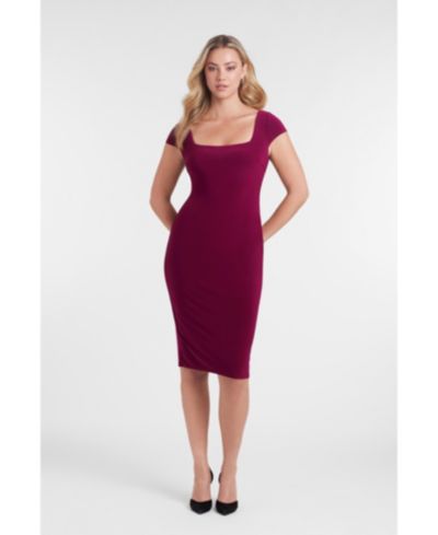 Женское платье S3 Apparel Sculpting Shapewear Square Neck Cap Sleeve Midi Dress
