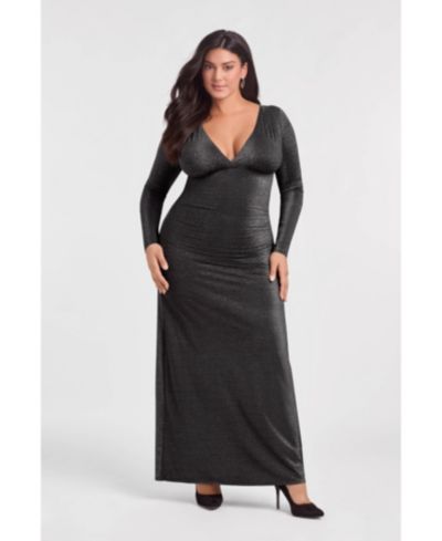 Женское платье S3 Apparel S3 Sculpting Shapewear Shirred V-Neck Long Sleeve Metallic Maxi