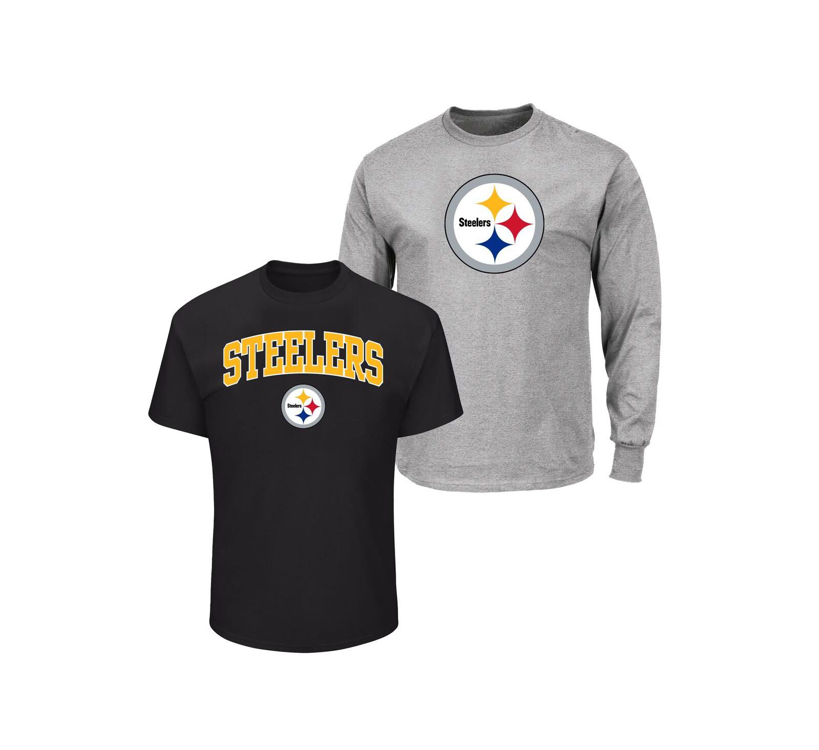Мужской комплект из 2 футболок Fanatics Black/Heather Gray Pittsburgh Steelers Big & Tall