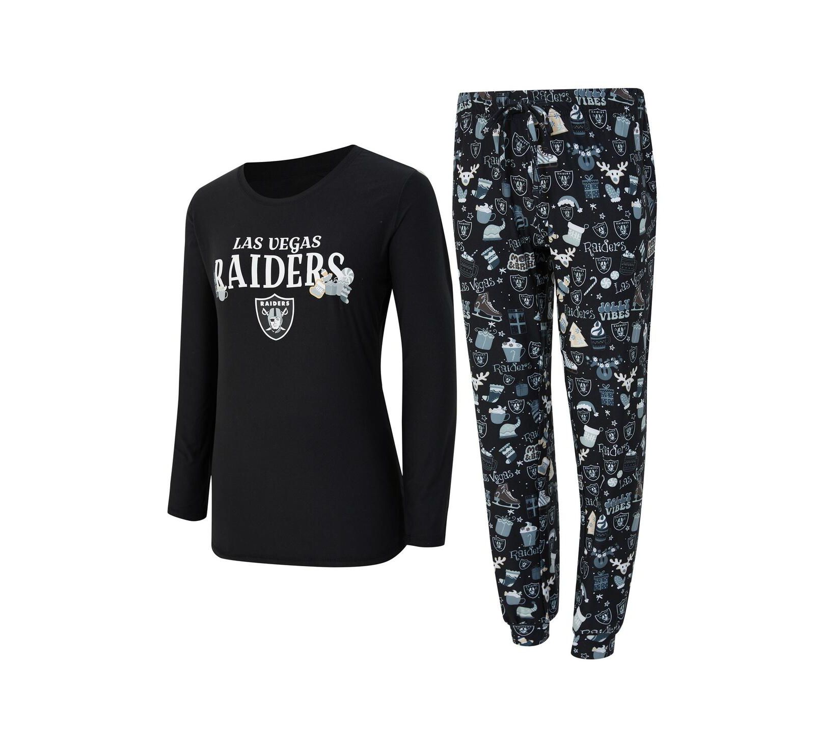 Женский комплект из 2 предметов Concepts Sport Black Las Vegas Raiders Chestnut Long Sleeve T-Shirt and Pants Sleep Set