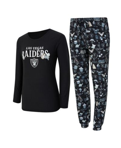 Женский комплект из 2 предметов Concepts Sport Black Las Vegas Raiders Chestnut Long Sleeve T-Shirt and Pants Sleep Set