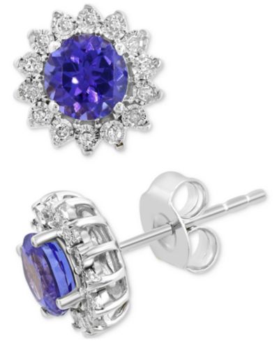 EFFY® Tanzanite: (7/8 ct. t.w.) & Diamond (1/6 ct. t.w.) Halo Stud Earrings in 14k White Gold or Two Tone Gold