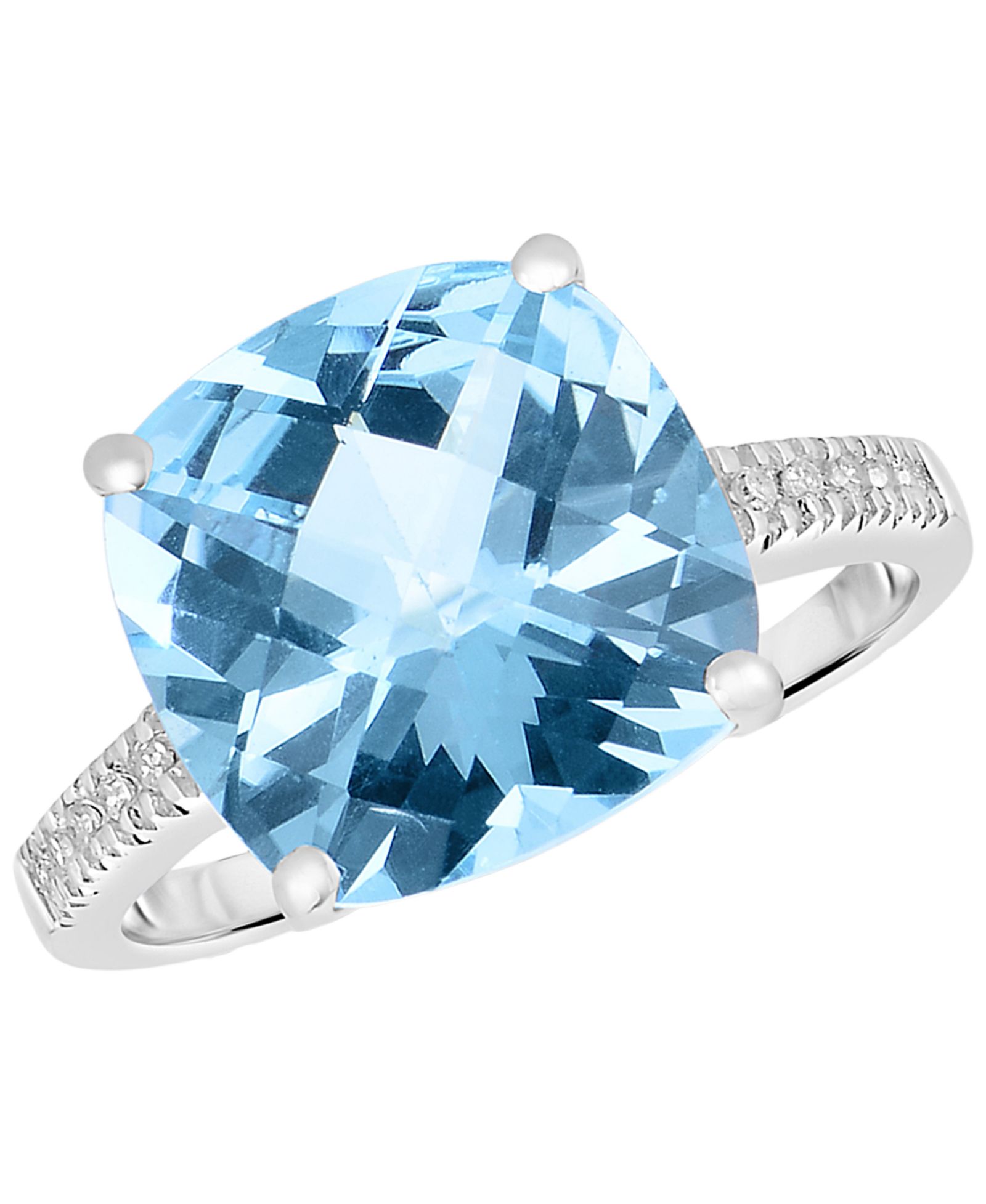 Кольцо Macy's с голубым топазом (7 ct. t.w.) и бриллиантами (1/20 ct. t.w.) в белом золоте 14k
