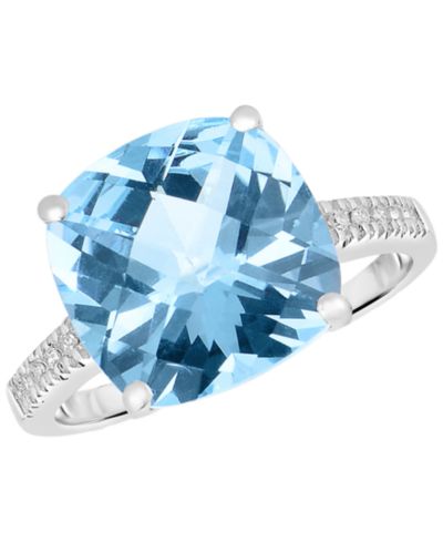 Кольцо Macy's с голубым топазом (7 ct. t.w.) и бриллиантами (1/20 ct. t.w.) в белом золоте 14k