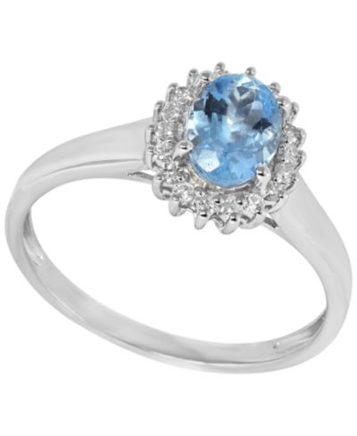 Кольцо с аквамарином (5/8 ct. t.w.) и бриллиантом (1/8 ct. t.w.) из белого золота 14k