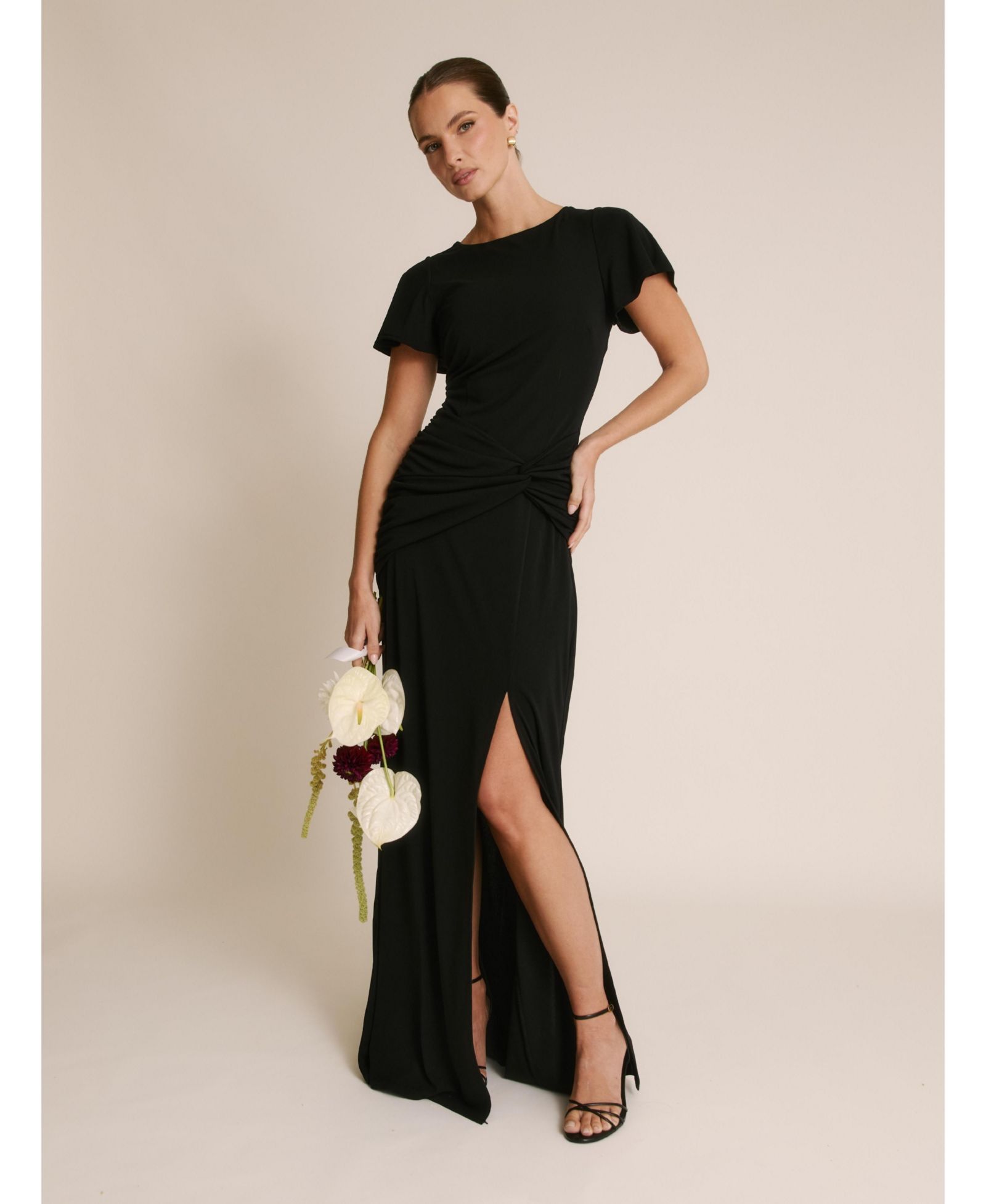 Six Stories Women's Knot Panel Flutter Sleeve Stretch Dresses