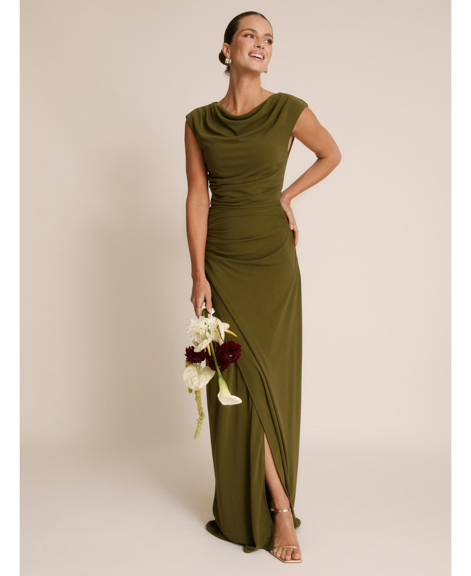 Женское платье Six Stories Cowl Gathered Short Sleeve Bridesmaid