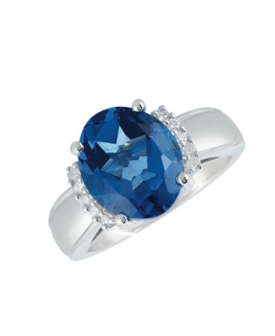 Macy's Кольцо с голубым топазом London Blue (5-1/2 ct. t.w.) и бриллиантом (1/6 ct. t.w.) в стерлинговом серебре