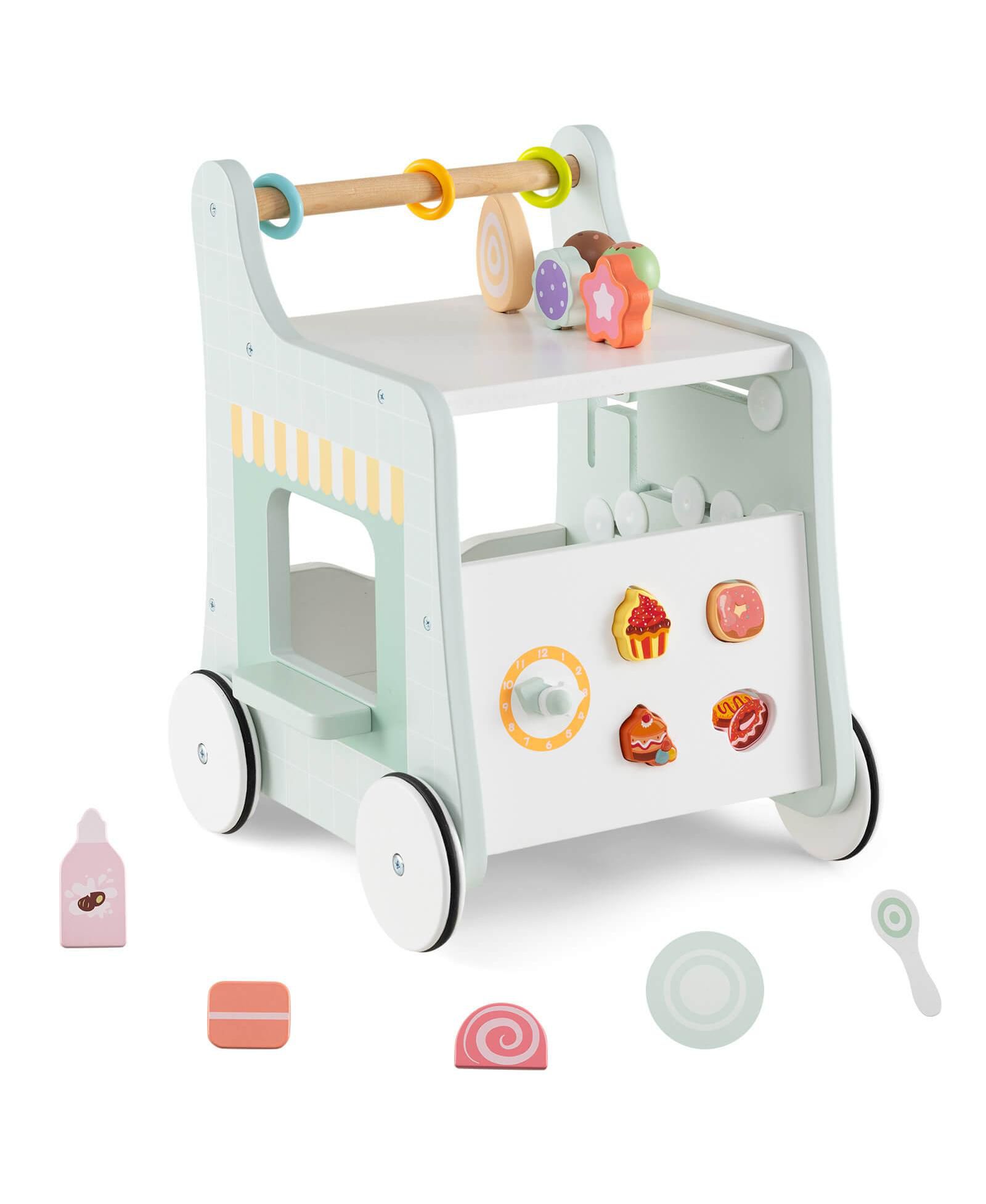 Игрушечная тележка для малышей Costway Wooden Baby Walker Ice Cream Cart с аксессуарами