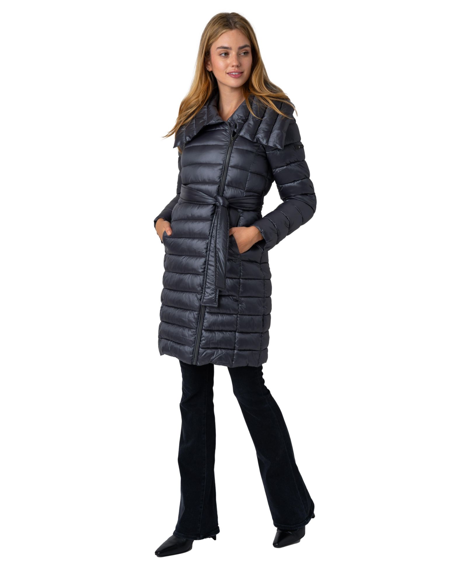 VIA SPIGA Women's ASYM PUFFER 38" BELTED