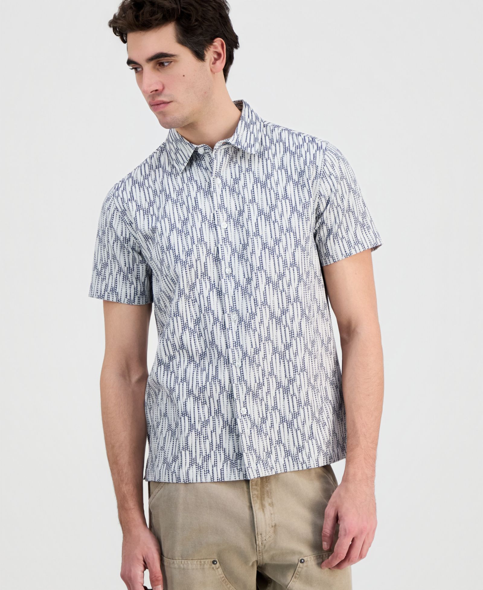 GUESS Men's Bowline Cotton Jacquard Short-Sleeve Shirt