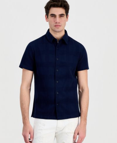 GUESS Men's Cotton Castro Linear Woven Short-Sleeve Shirt